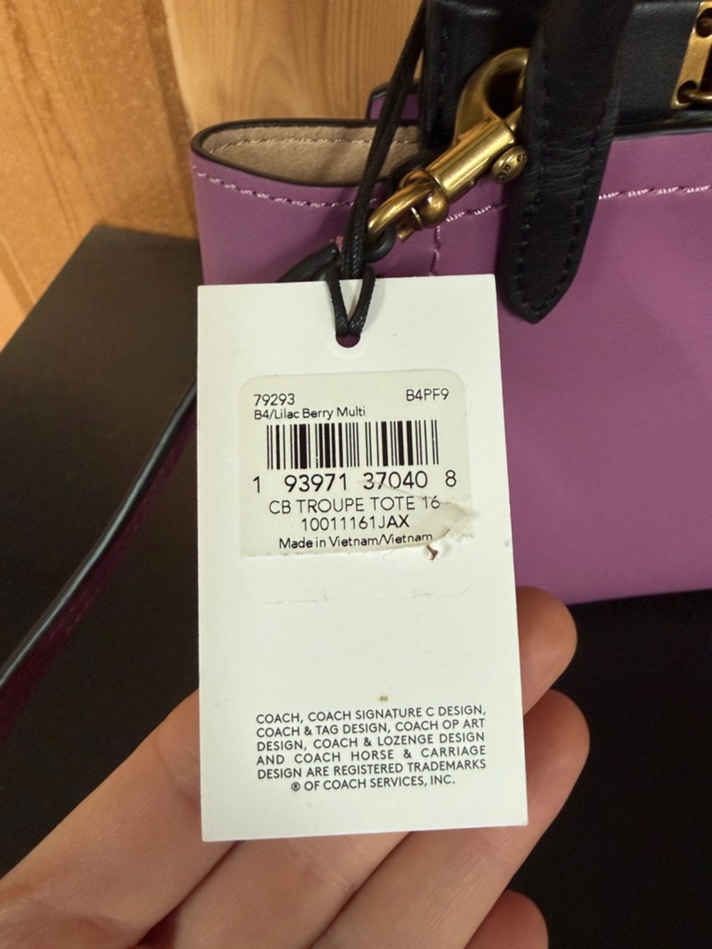 Purple Mini Tote Handbag with Black Handles - Picture 6 of 13